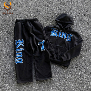 Custom High Quality Distress Acid Wash Hoodie and Sweatpants Set Vintage Tracksuit Sweatsuit <b>Sweat</b> Stack Flare Pant <b>Suit</b> for <b>Men</b> - Product Image 1