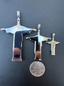 Moissanite Cristo el Redentor Colgantes y dijes de joyería fina, Brasil Sólido 925 Acabado en rodio de plata, PASA PROBADOR DE DIAMANTES - Product Image 2