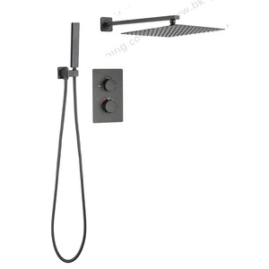 Ensemble de douche et robinetterie murale de luxe moderne 2024 gris – Robinet de douche carré noir - Product Image 2
