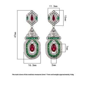 Fashion Jewelry Eco-friendly Copper Silver Plated Micro Pave <b>Red</b> & Green Zircon Vintage Mixed Drop <b>Earrings</b> for Women - Product Image 2
