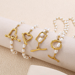 Stainless Steel Imitation Pearl Necklace And <b>Bracelet</b> <b>Set</b> Heart Shape 18K Gold Plated Women's Fashion Jewelry Gift - Product Image 2