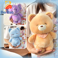 Peluche Kawaii chaton moelleux de 24 cm (8 pouces) avec visage clignotant et bandana à carreaux, personnalisable avec logo, pour machine à griffes