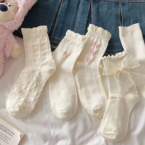 Cute White Mary Jane <b>Socks</b> With Lace Trim Breathable Mid Calf For Women Spring Summer JK Style - Product Image 2