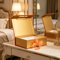Coffret Cadeau Personnalisé en Velours Orange, Boîtes OEM ODM 2 Tailles avec Nœuds en Satin, Logo Doré et Motif Floral en Relief