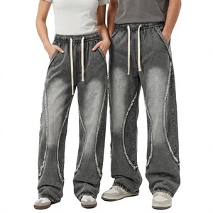 Jeans en denim délavé vintage pour hommes et femmes, coupe ample, taille mi-haute, design déchiré, style décontracté, coton mi-lourd, pour l'automne et l'hiver - Product Image 1