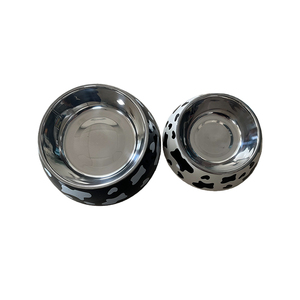 ชามอาหารป้องกันการกัดสองชั้นทำจากสเตนเลสสตีลเมลามีนเป็นมิตรกับสิ่งแวดล้อมลายวัวอาหารและน้ำให้อาหารแมวสไตล์น่ารักทันสมัย - Product Image 1