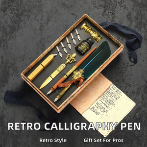 Penna Stilografica in Metallo Stile Calligrafia Retrò, Logo Personalizzato, Penna a Immersione, Regalo Aziendale, Set con Penna a Piuma, Sigillo in Ceralacca, <span class=keywords><strong>Pennino</strong></span> Obliquo da 0,7 mm - Product Image 3