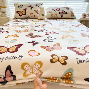 Coral <strong>Fleece</strong> Bed <strong>Cover</strong>, Bed Sheet, Flannel Bed Set - Winter Anti-slip Bed <strong>Cover</strong> Set of Three Pieces - Product Image 3