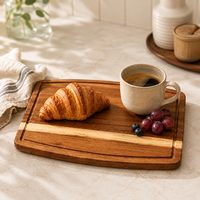 Ensemble d'assiettes à dîner en bois courbé artisanal de qualité supérieure, plateau esthétique en bois d'acacia pour sushis, apéritifs et charcuterie