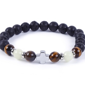 Nouvelle mode 2022 perle d'oeil <span class=keywords><strong>de</strong></span> tigre faite à la main <span class=keywords><strong>pierre</strong></span> <span class=keywords><strong>de</strong></span> <span class=keywords><strong>lave</strong></span> <span class=keywords><strong>noire</strong></span> perlé lumineux hématite Bracelets croisés - Product Image 4