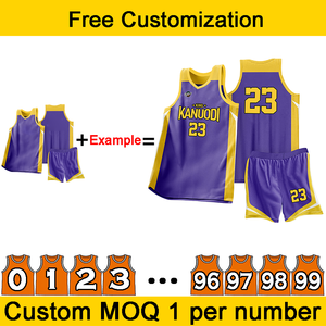 Ensemble d'uniformes de basket-ball en polyester de grande taille, à séchage rapide, à haute élasticité, respirant, évacuant l'humidité, avec logo personnalisé, motifs et numéros - Product Image 3