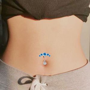 Titanium Navel Ring With Blue <b>Crystals</b> <b>Ball</b> Shape Women's Fashion Piercing Jewelry - Product Image 1