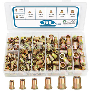 Yellow Zinc Plated Carbon Steel Sae Coarse Thread Rivet Nut Kit Knurled Head 160pcs For Mini Installer - Product Image 3