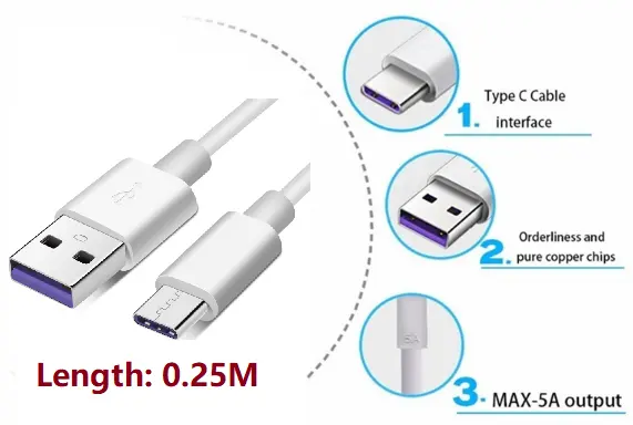 0.25M سوبر شحن سريع USB3.1 قصيرة 5A نوع-C البيانات كابل علامة هواوي Mate 20 P40 P30 P20 برو لايت شاحن USB C