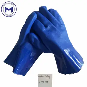 Guanti in pvc blu rivestiti a prezzo interessante per forniture pesanti in fabbrica, resistono a forti acidi, alcali e olio, foderati in cotone