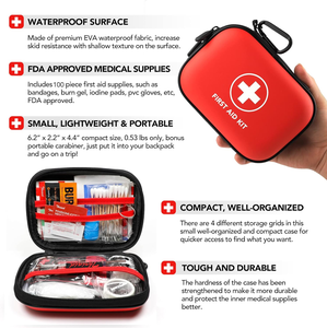 Petite trousse de premiers soins portable Kits médicaux compacts avec étui EVA avec compartiments pour voiture, maison, extérieur, sport, camping, randonnée - Product Image 5