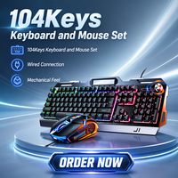 Set Keyboard dan Mouse Mekanik 104 Tombol, Kabel USB, Gaming Keyboard dan Mouse Combo