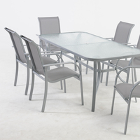 Joyeleisure Ensemble de mobilier de jardin moderne en aluminium KD avec table à plateau en verre pour patio, villa, parc, hôtel, école
