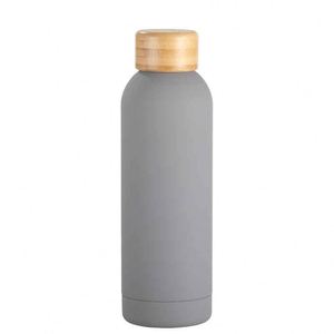 <b>Pink</b> Stainless Steel Vacuum Water <b>Bottle</b> With Wooden Lid Minimalist Design Travel Insulated Tumbler - Product Image 2
