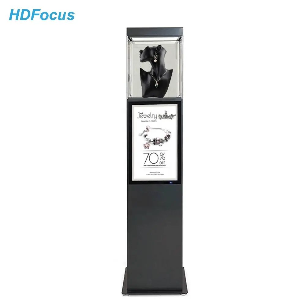 21.5 "फ्लोर स्टैंड गहने डिस्प्ले डिजिटल सिग्नवेज प्रदर्शित करते हैं और एलईडी लाइट के साथ स्क्रीन कियोस्क प्रदर्शित करते हैं