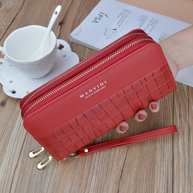 Portefeuille Double Fermeture éclair Femme - Cuir PU Rouge - Porte-monnaie Avec Compartiments Cartes - Neuf Avec étiquettes