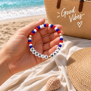 Go2boho สร้อยข้อมือลูกปัด HARRIS WALZ <span class=keywords><strong>ล</strong></span>ูกปัดตั<span class=keywords><strong>วอ</strong></span>ักษรสีแดงสีขาวสีน้ำเงินประดับดาวชุบทองเครื่องประดับของขวัญอินเทรนด์ - Product Image 3