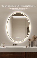 Miroir de salle de bain intelligent ovale encadré mural en verre avec éclairage LED, de luxe, pour salle de bain et coiffeuse