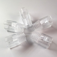 Konektor Pass Through Cat8 RJ45 23-24AWG Terlindung dengan Pin Kuningan Berlapis Emas 50U, Housing ABS, Dilengkapi Load Bar dan Strain Relief Boots