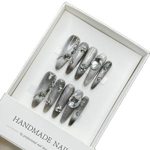 <span class=keywords><strong>Super</strong></span> largo ojo de gato estilo francés Rhinestone 10 piezas hecho a mano acrílico <span class=keywords><strong>uñas</strong></span> al por mayor <span class=keywords><strong>uñas</strong></span> postizas diseñador prensa en las <span class=keywords><strong>uñas</strong></span> - Product Image 3