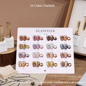 Kit de vernis à ongles gel UV OEM 16 couleurs Garfield Cat avec perles de verre marron <span class=keywords><strong>caramel</strong></span> et design œil de chat 15ml, vernis à ongles gel magnétique - Product Image 3