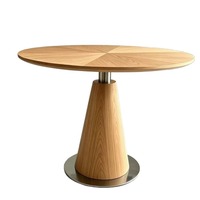 Table d'appoint ronde contemporaine avec plateau en bois grainé et base conique en bois et métal, mobilier pour hôtel et maison d'hôtes