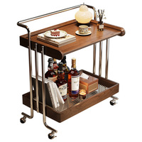 Table basse en bois de caoutchouc réglable style vintage avec structure en fer, petit chariot de rangement, meuble d'appoint de canapé, luxe léger
