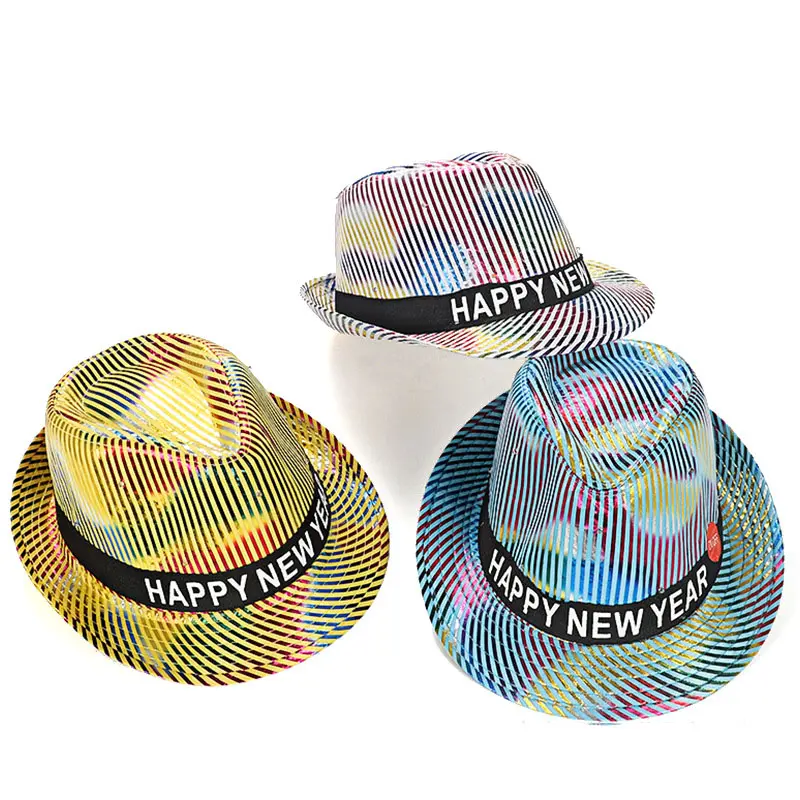 Selamat Tahun Baru topi lampu LED topi properti foto untuk dewasa Cosplay ulang tahun pernikahan