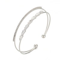 Bracelet Extravagant Texturé Double Couche Trapézoïdale en Zirconium Plaqué Or, Bijou de Création, Étanche et Personnalisable