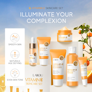 LAIKOU ชุดดูแลผิววิตามินซี 6 ชิ้นผลิตภัณฑ์ดูแลผิวหน้าที่จำเป็นมอยเจอร์ไรเซอร์ครีมกันแดดเซรั่มโทนเนอร์กรดไฮยาลูโรนิกช่วยลดริ้วรอย - Product Image 2