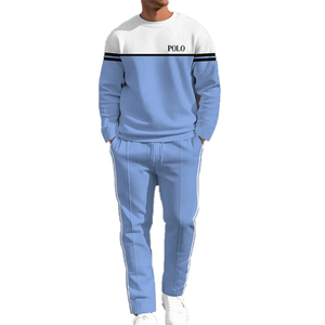 Conjunto Deportivo de 2 Piezas para <span class=keywords><strong>Hombre</strong></span>, Color Sólido, <span class=keywords><strong>Sudadera</strong></span> con Cuello Redondo, Pantalones Jogger, Ropa Deportiva Informal con Rayas en V en Contraste - Product Image 1