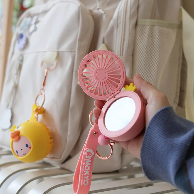 Schöne Usb-Mini-Rucksack Taschenventilator wiederaufladbar LED-Füllanze mit Make-Up-Spiegel-Fans Schlüsselanhänger Geschenk-Schlüsselanhänger