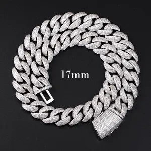 Full Ice Out Mossanite Cuban Chain 6mm 9mm 13mm 2rows 925 Solid Silver Chain Hip Hop Necklace VVS Moissanite Cuban Link Chain
