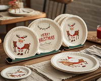 Assiettes en papier jetables multicolores de style chinois à grandes fleurs, 230 g/m², 17,5 cm, avec logo personnalisé moderne