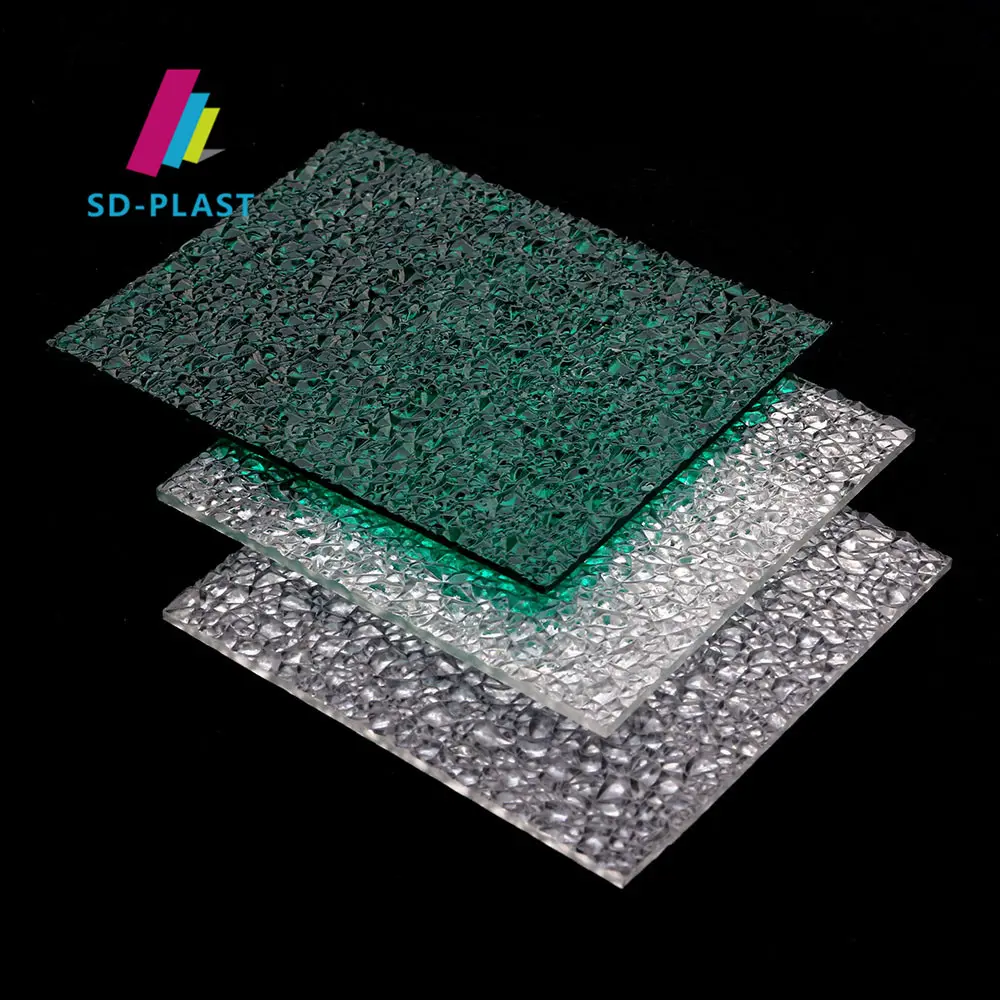 SUN-DECOR Décoration intérieure personnalisée Feuille solide en polycarbonate de 4x8 pieds Feuille de polycarbonate en plastique transparent en relief au diamant