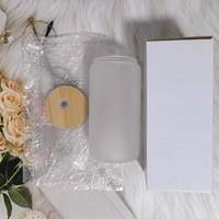 대나무 뚜껑 포함 반투명 유리 승화 전사 컵 16oz 18oz 25oz 세트