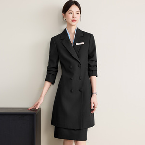 Women's Black Trench Coat Slim Fit Three Quarter Sleeve Anti Wrinkle Work Uniform - Product Image 4
