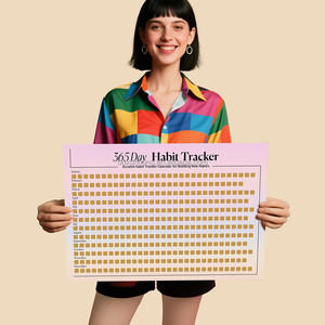 Affiche de suivi des habitudes et planificateur d'objectifs avec logo personnalisé, coloré, pour le yoga, le fitness, les défis de style de vie à gratter - Product Image 1