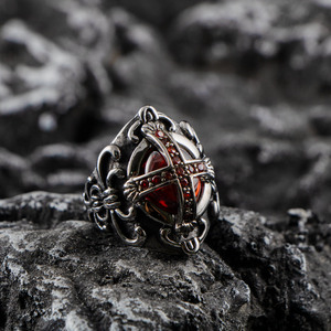 Bague Croix Gothique Européenne avec Rubis Sertis Pavé, Bijoux pour Hommes SA240 - Product Image 4