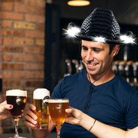 Sombreros de Lentejuelas LED de Estilo Clásico Vaquero, de Poliéster, para Fiestas, Festivales, Navidad, Halloween, Disfraces, Cosplay, al por Mayor