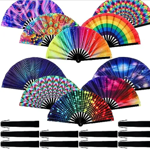 Abanico Plegable Grande de 33 cm Pintado a Mano con Varillas de Bambú para Baile, Festivales de Música, Fiestas y Raves - Product Image 2