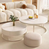 Table basse de stockage de style crème bon marché avec dessus en marbre Table basse en bois de forme ronde bon marché à prix d'usine haut de gamme