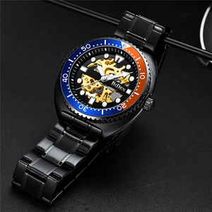 BIDEN 0286 1 Black Silver <strong>Skeleton</strong> Automatic Watch Stainless Steel Waterproof <strong>Mechanical</strong> Wristwatch Top Brand Luminous <strong>Clock</strong> - Product Image 4