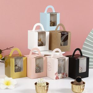 Cupcake bánh mì tráng miệng đóng gói giấy Hộp Quà Tặng thực phẩm các tông gói thực phẩm hộp bánh với cửa sổ tùy chỉnh giá rẻ thư mục dùng một lần - Product Image 3