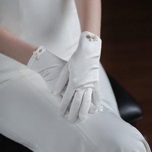2312 WG051 nouveau blanc court épais satin feuilles fleur robe de mariée dîner gants de fête bijoux en gros - Product Image 1